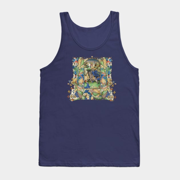 St.George,Dragon and Princess ,Medieval Miniature in Blue Green Floral Leaves Tank Top by BulganLumini